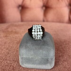 Sterling Silver 925 Diamond look Cluster Statement Ring Size 9